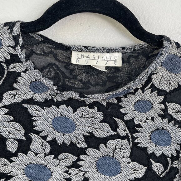 Vintage Y2K Charlotte Russe Small Daisy Floral Sheer Mesh Long Sleeve Top - Picture 8 of 10